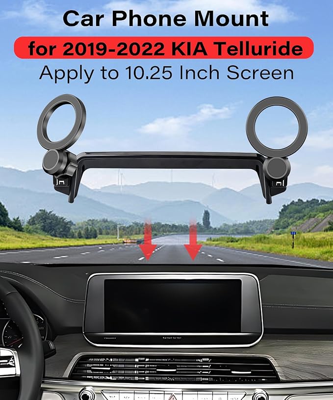 Magnetic Car Phone Mount for 2019 2020 2021 2022 KIA Telluride Accessories, for MagSafe Strong Magnets Cell Phone Holder 10.25-Inch Screen Cradles, with Portable Phone Gripper 360° Rotation