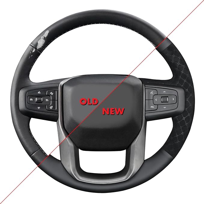MEWANT Hand Stitch 3D Style Real Leather Steering Wheel Protector Wrap Cover for GMC Sierra 1500 2019-2023/Sierra 1500 Limited 2022/Sierra 2500 2020-2024/Sierra 3500 2020-2024/Yukon 2021-2023