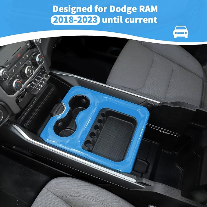 RT-TCZ for RAM Cup Holder Storage Box Trim Cover, Baby Blue Interior Accessories for Dodge RAM 2018-2023