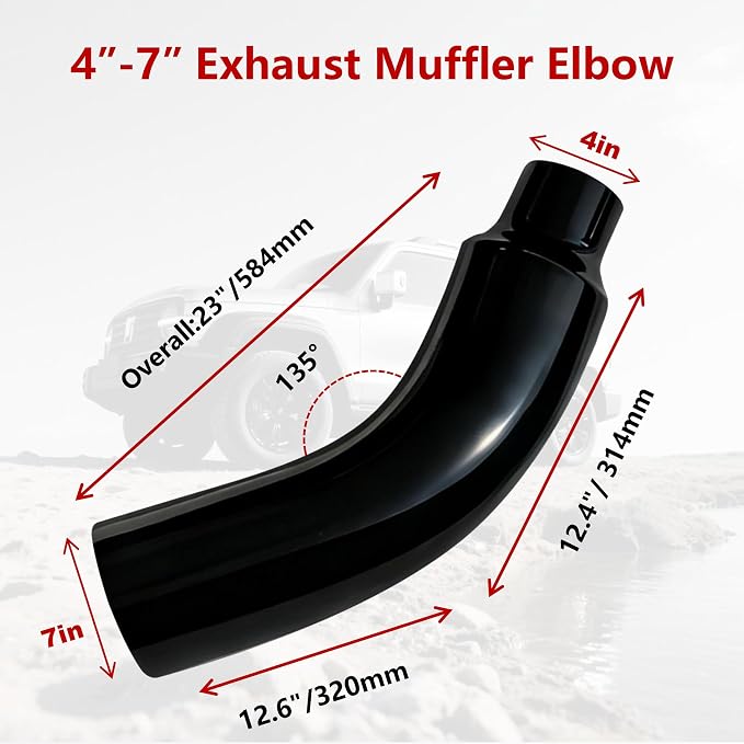Universal 4" to 7" Exhaust Elbow Pipe with Steel Clamp - Silver Chrome or Black Painted for Car, Truck & Diesel