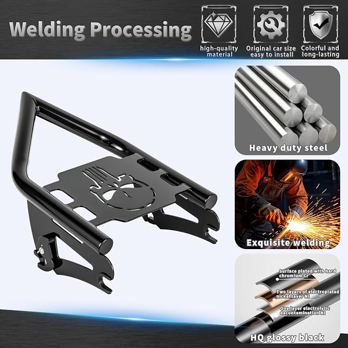 Detachable Luggage Rack for Harley Touring 2009-2026 Street Road Electra Glide/Road King, Black（Skull）