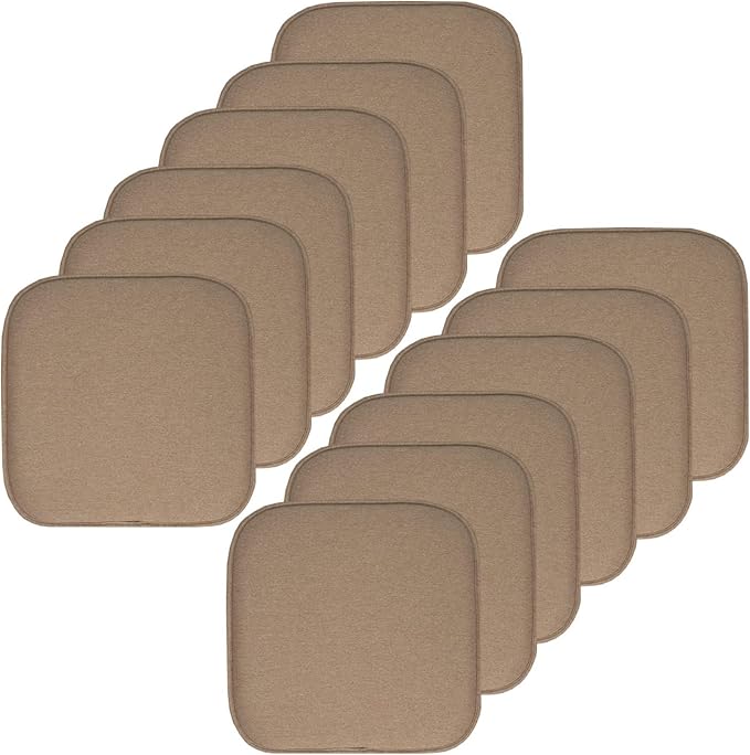 Sweet Home Collection Chair Cushion Memory Foam Pads Honeycomb Pattern Slip Non Skid Rubber Back Rounded Square 16" x 16" Seat Cover, 12 Pack, Charlotte Taupe