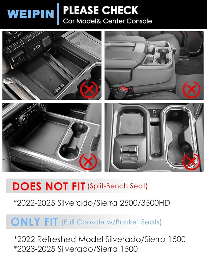 For 7PCS Silverado Sierra Center Console Organizer & Console Liners - Refreshed Models 2022-2026 Chevy Silverado/GMC Sierra 1500-2024-2026 Silverado/Sierra 2500HD 3500HD