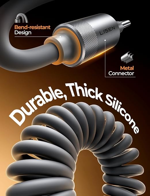 LISEN Coiled USB C Cable, Durable Short USB A to USB C Cable 2 Pack for Android Auto & CarPlay Cable, Short Type C Retractable Car Charger Cord for iPhone 17/16/15 Samsung Galaxy S25/S24 A15, Gray 4FT