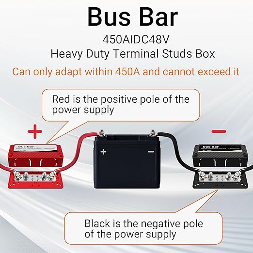450A 48V DC Heavy Duty Bus Bar Kit, 2-Pack Positive & Negative Power Distribution Block with 5/16" (M8) Studs for Car RV Solar Panel Wiring Systems(Red 450A CXC01)