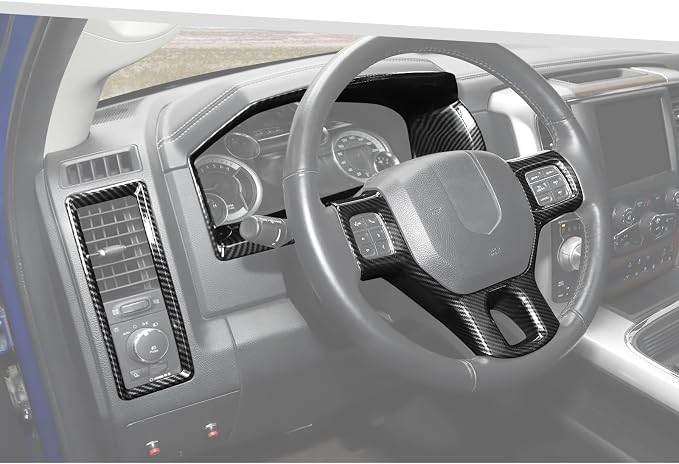 Jimen Fit for Dodge Ram 2010-2017, 4PCS Carbon Fiber Interior Trim Kits - Dashboard Trim Panel, Dash Side Air Vent Cover