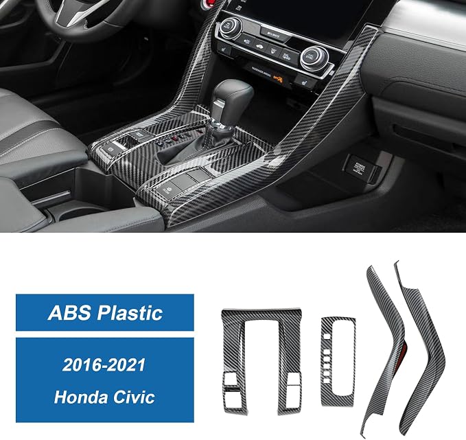 Carbon Fiber Gear Shift Panel Cover Compatible with Honda Civic 10th Gen 2016-2021