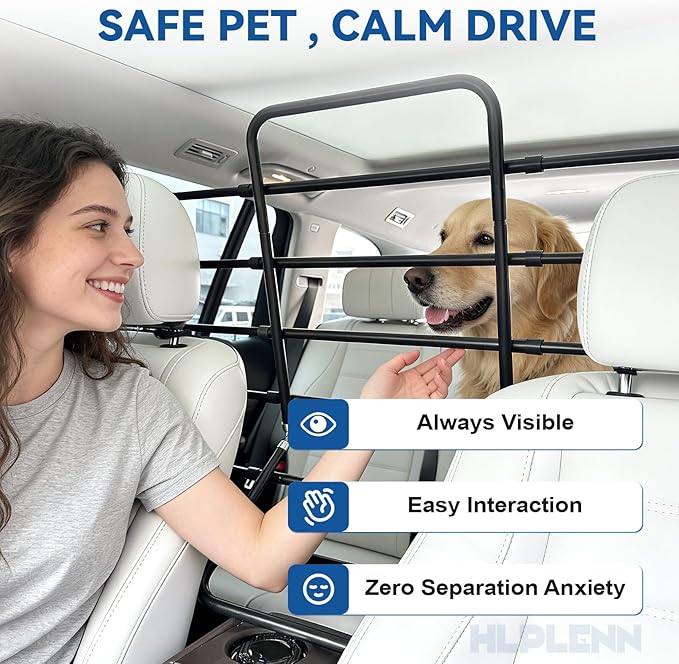 Adjustable Metal Dog Car Barrier, Universal Pet Divider with Steel Frame for SUV Truck Sedan & MPV, Car Dog Barrier & Back Seat Cargo Gate, Movable Panel Fits Seat Recline