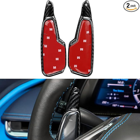 Steering Wheel Paddles Covers with Real Carbon Fiber - 2PCS for Corvette C8 Steering Wheel Paddles Stickers, Steering Wheel Accessories for Corvette C8 2020 2021 2022 2023 2024 2025 (Black)