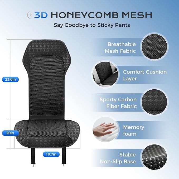 Coverado Upgraded Cooling Car Seat Cover，12V-24V Ventilated pad Built with 8 Turbo Fans, 3-Speed Dual Blowing & Suction for Effective Cooling Universal Black Cushion, Great for Summer Driving