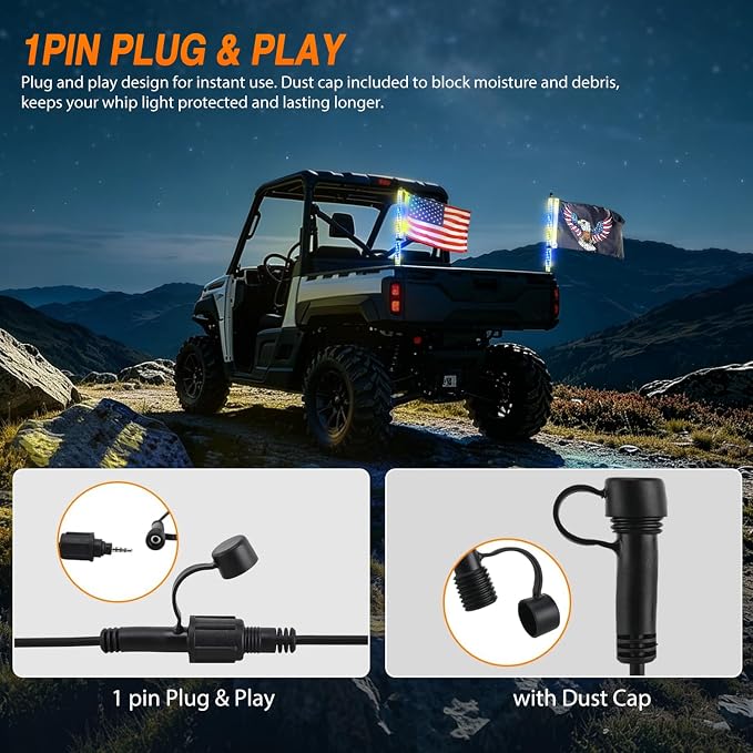 Nilight LED Whip Light 2PC 2FT Spiral RGB Antenna Whips with Spring Base, App/Remote Control DIY Chasing Patterns Brake & Reverse Turn Signal Lights for Side by Side ATV UTV RZR Can-Am Buggy Jeep