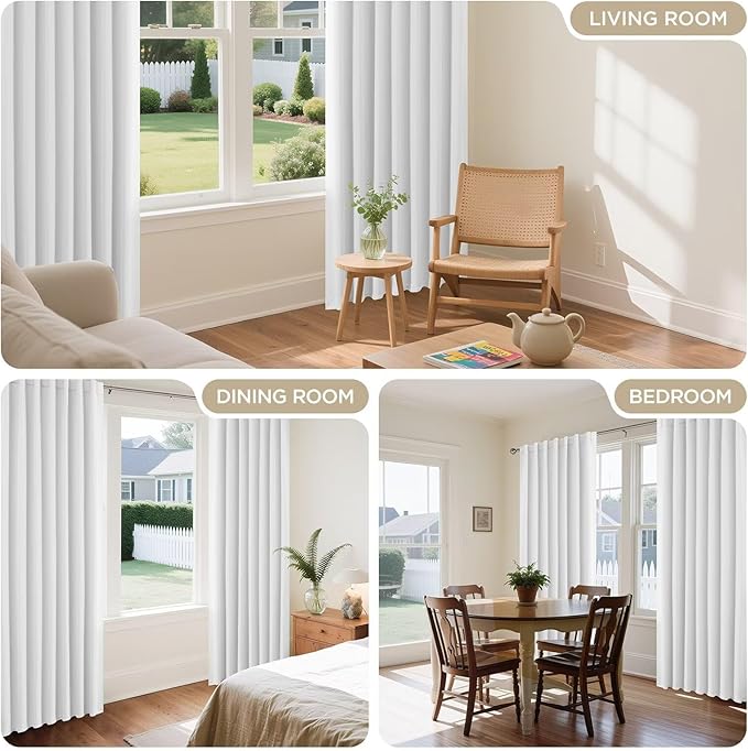 Joydeco 84 Inch 60% Blackout White Curtains 2 Panels, Elegant Semi Sheer Curtains for Bedroom, Thermal Insulated Black Out Drapes for Living Room, Rod Pocket Back Tab Drapes(W52 x L84 Inch,Pure White)