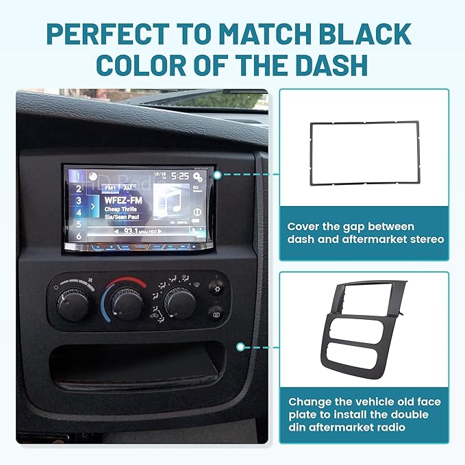 NuIth Double Din Radio Stereo Dash Kit with Radio Harness & Antenna Adapter for 2002-2005 Dodge Ram 1500 2500 3500, Double DIN Installation Multi Kit, DDIN Installation Kit for Ram
