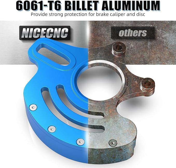 NICECNC Rear Caliper Bracket Disc Brake Guard 11mm Aluminum Compatible with Yamaha YFZ450R 2009 2010 2011 2012-2022, Blue