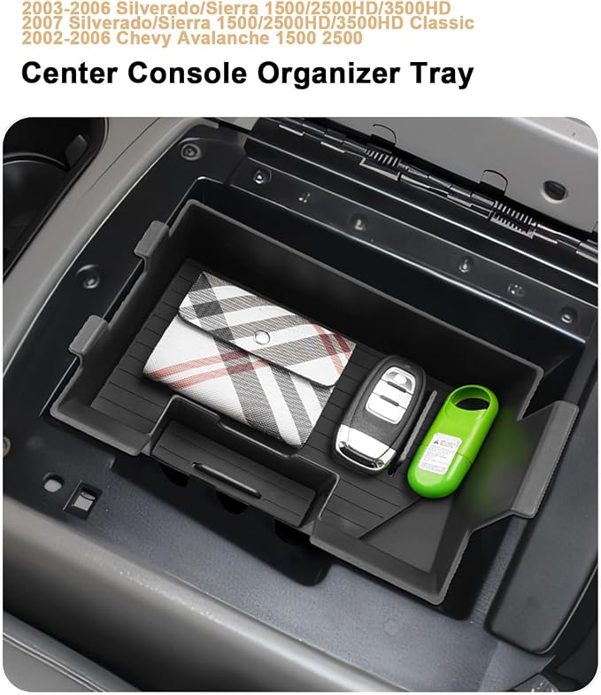 ECOZEN Center Console Organizer For 2003-2006 Silverado/Sierra 1500/2500HD/3500HD & 2007 Silverado/Sierra Classic & 2002-2006 Chevy Avalanche Accessories - Full Console w/Bucket Seats Only