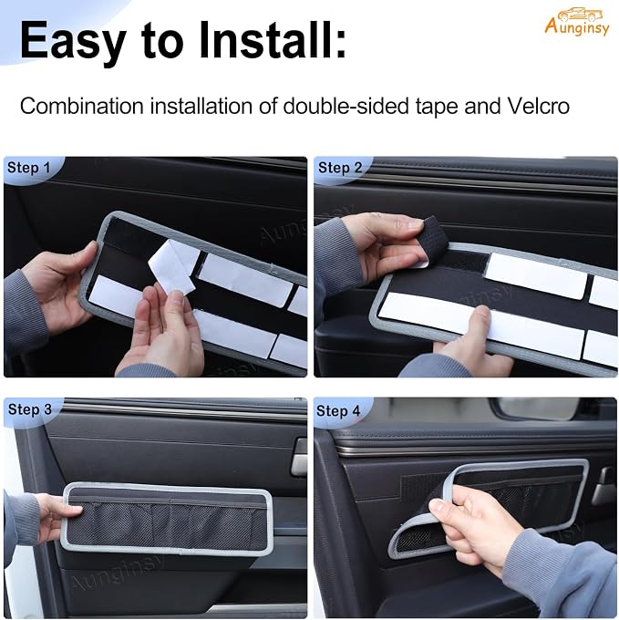 Aunginsy 2Pcs Inner Door Storage Bags Compatible with Toyota Tundra 2022 2023 2024 2025 2026 Pickup Front Door Side Panel Storage Pockets Box Mesh Organizer Tray Pouch Expansion Interior Accessories