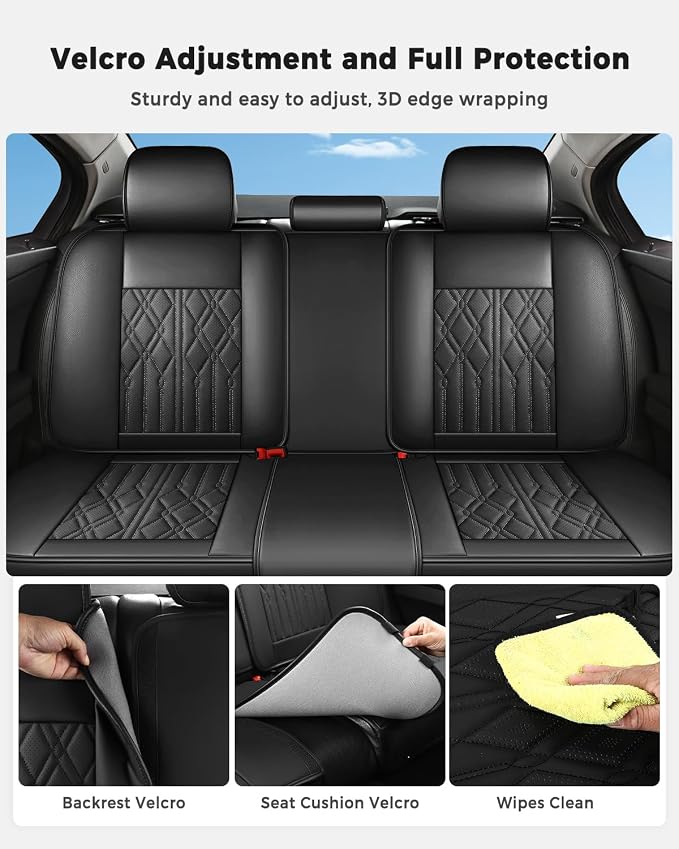 Huidasource Leather Back Row Seat Covers, Waterproof Rear Split Bench Car Seat Covers, Vehicle Seat Cushion Cover Protector Universal Fit for Most Cars Sedan SUV Pickup Truck(Back Row/Black)