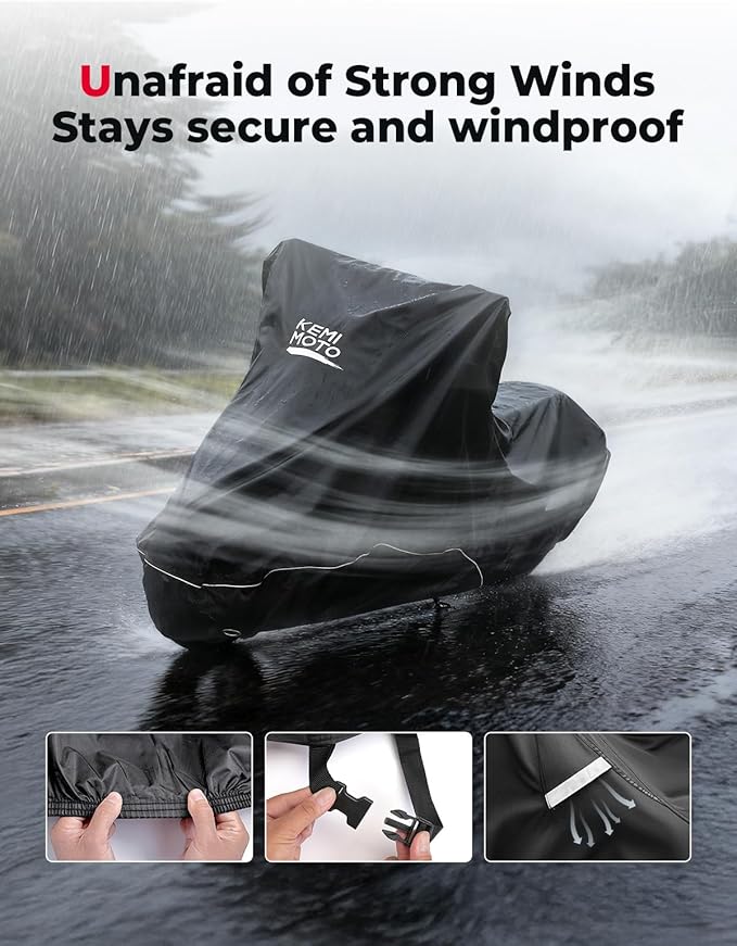 KEMIMOTO Heavy Duty 420D Motorcycle Cover Storage Bag Fit Waterproof Fit for Rebel300 500 1100 Sportster Iron 883 Shadow Vulcan S Boulevard S40 Outdoor All Weather Rain Snow Dust UV Cover & Lock Hole