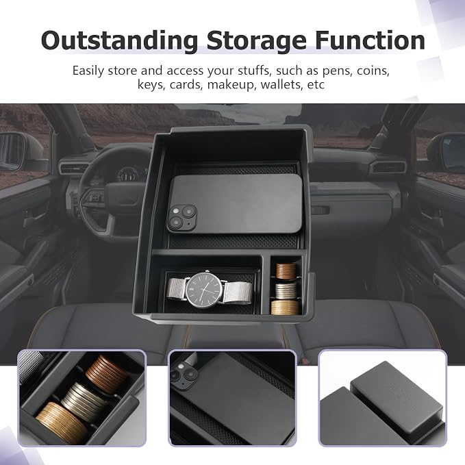 LUWU 2025 2026 Tacoma Center Console Organizer Fit for 2024 2025 2026 Tacoma Accessories Armrest Storage Box Armrest Organizer Insert Tray Armrest Console Organizer (Black)