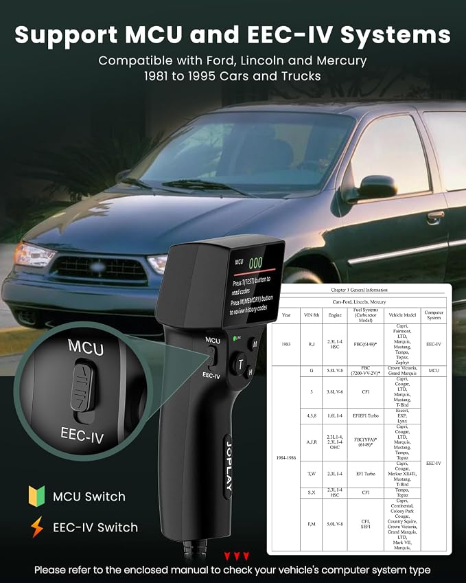 JOPLAY OBD1 Code Reader Compatible with Ford, 2 in 1 Digital OBD 1 Scanner with Built-in Reinforced Pins and 9 Feet Cable OBD 1 Scan Tool Compatible with Ford, Lincoln, Mercury from 1981-1995