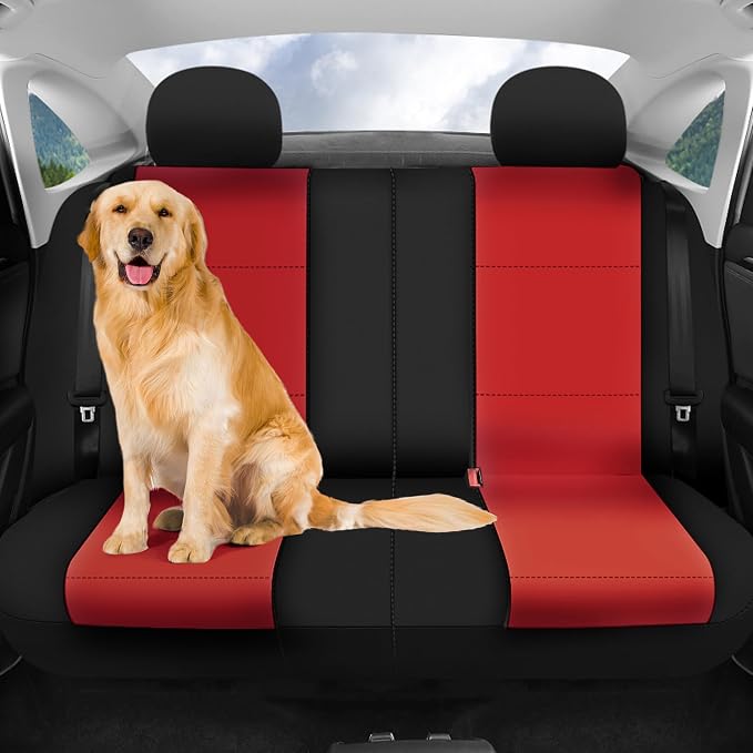 FH Group Neoprene Car Seat Covers Rear Set - Universal Fit, Washable Split Bench Seat Cover for SUV & Sedan - Red