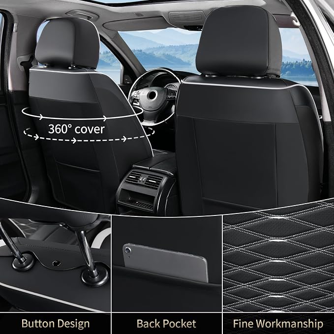 FLORICH Leather Seat Covers, Car Seat Covers Full Set, Car Seat Protector Waterproof, Front and Rear Seat Covers for Cars, Automotive Seat Covers Universal Fit for Most Cars SUV Truck - Gray&Black