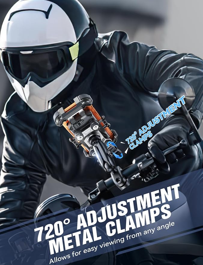 JOYROOM Motorcycle Phone Mount Holder - [Dual Vibration Dampener]100mph Anti-Shock Phone Holder for Motorcycle [Metal Extension Handlebar Clamp] Bicycle Bike Phone Holder Mount for 4.7-7" Cell Phones