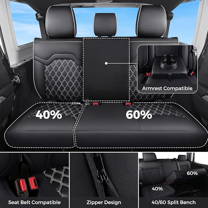 Huidasource Fit for Truck Seat Covers Chevy Silverado/GMC Sierra, Chevrolet Seat Covers, 1500 2007-2013&2019-2026, 2500HD 3500HD 2020-2026 Crew Double Extended Cab Nappa Leather Cover (Full Set/White)