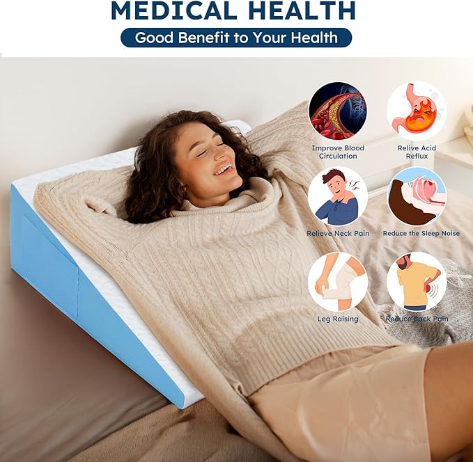 Wedge Pillow for Sleeping, 12" Bed Wedge After Surgery, Back Pain Relief, Memory Foam Pillow Triangle Incline Wedge for Back Support, Leg Elevation