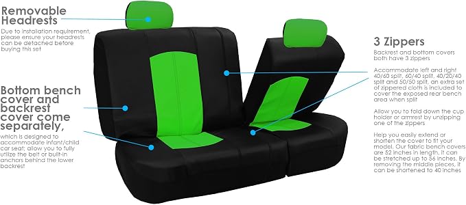 FH Group Automotive Seat Cover Highest Grade Faux Leather Green Black Full Set, Combo Car Seat Cover Design Airbag Compatible Split Bench Tan Car Seat Covers Interior Accessories Universal Fit SUV