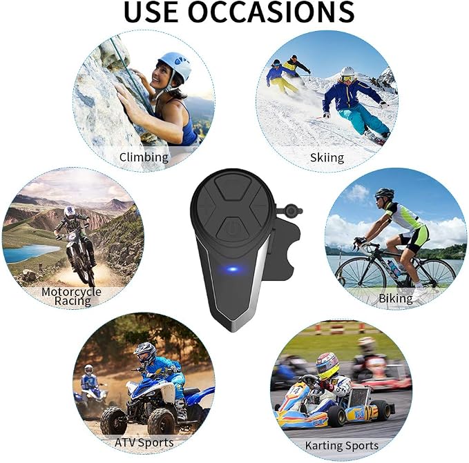 Motorcycle Bluetooth Headset, BT-S3 Bluetooth 5.0 Helmet Intercom Headset up to 3 Riders 1000M Helmet Communication System for Ski/ATV/Dirt Bike/Racing/Climbing(Single)