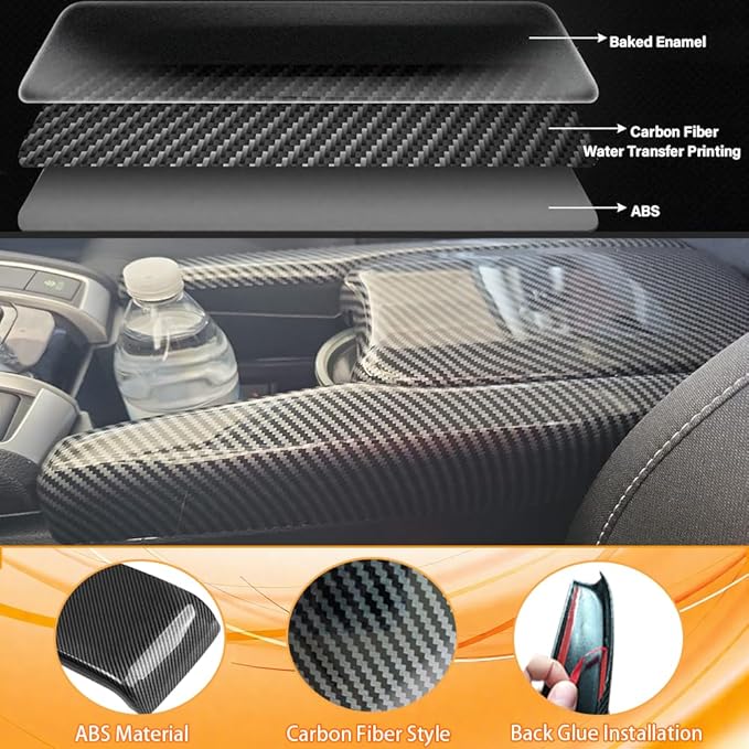 Center Armrest Box Cover Center Console Automatic Gear Shift Panel Cover Gear Shift Knob Cover Compatible with Honda Civic 10th Gen 2016-2021 Carbon Fiber Style (8 Pcs)