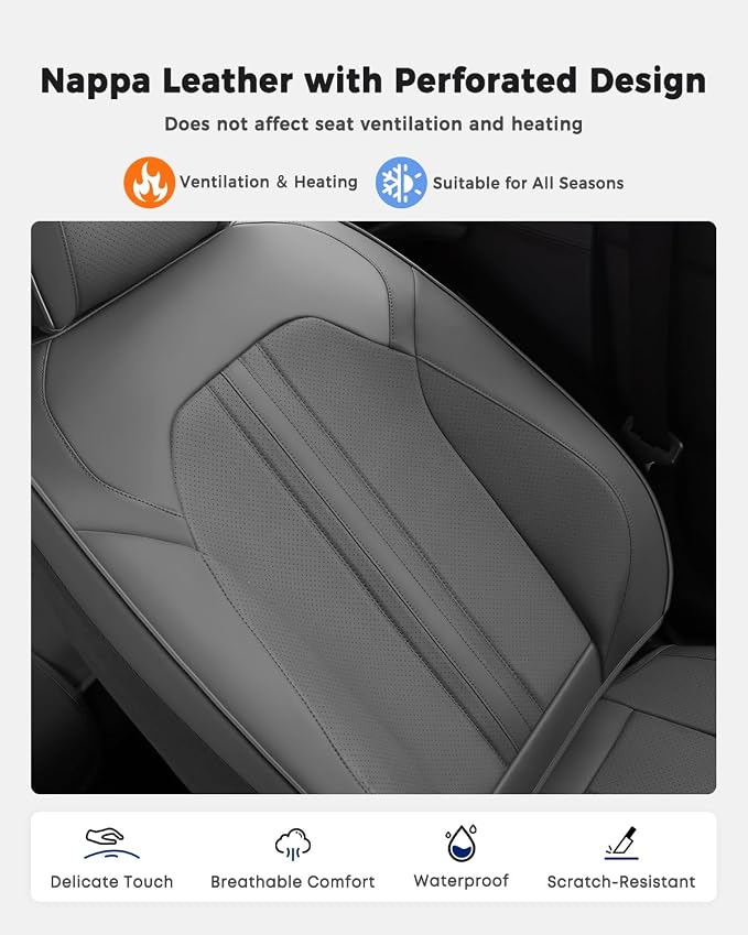 Huidasource Gray Seat Covers with Airbag, Thinned, Perforated, Cooling＆Heating, Premium Faux Leather Car Seat Cover, Seat Covers for with Velcro Adjustable Universal Fit for Most Cars SUV Trucks, Gray