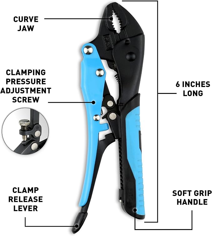 OX Pro Auto-Adjust Curve Jaw Pliers, 6 in - Soft Grip | Auto-adjusting pivot mechanism, serrated curved jaws, bi-material handle - ideal for plumbing, automotive & mechanical work