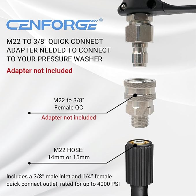 Short Pressure Washer Gun with Swivel - High Pressure Washer Handle Gun with 3/8" Male Plug and 1/4” Quick Connector Coupler