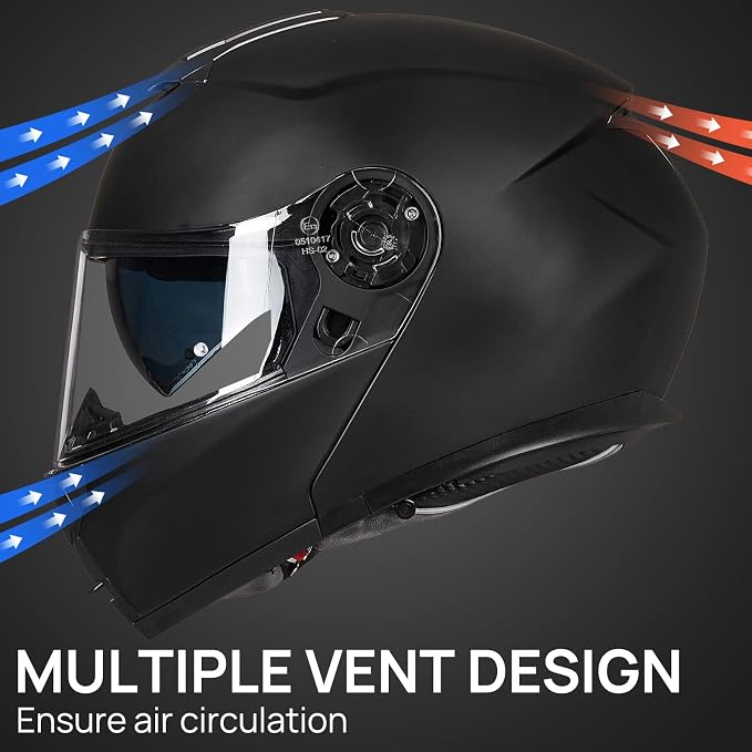 ILM Adult Motorcycle Modular Full Face Helmet Flip up Dual Visor DOT Approved Model 159(Matte Black,XX-Large)