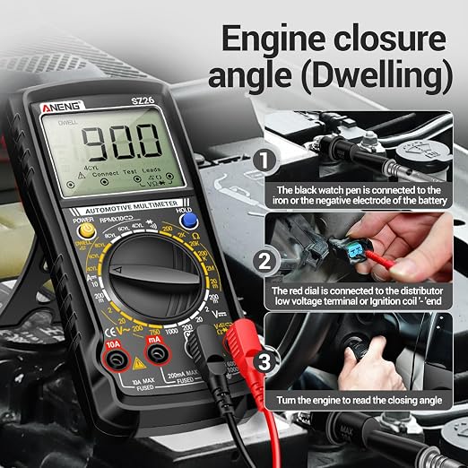 ANENG SZ26 Multimeter,Digital Automotive Engine Analyzer with 500-10000RPM Tach,Dwell Angle,Duty Cycle,DC Current,AC/DC Voltage,Amp,Ohm,Large LCD,Data Hold,Versatile Tester for Car Diagnostics