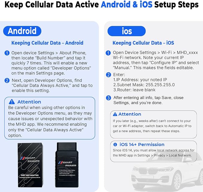 2026 OBD2 WiFi Adapter MHD Ethernet Adapter for BMW F-G-I Series | Compatible for BimmerCode,E-SYS,ISTA,Bootmod3, Work with iOS, Android & Windows