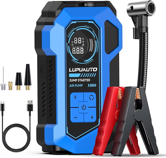 4000A Jump Starter with 160PSI Air Compressor for 10L Gas/8.5L Diesel | Smart LCD Display, Fast-Charging Power Bank, 500LM Multi-Mode Torch