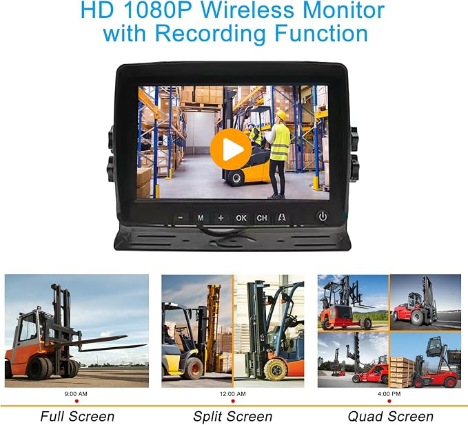 Magnetic Forklift Wireless Backup Cameras with 7 inch Screen Monitor Stable Digital Signal Back Up Camera Wireless with Rear View Camera and Battery Solar Charging