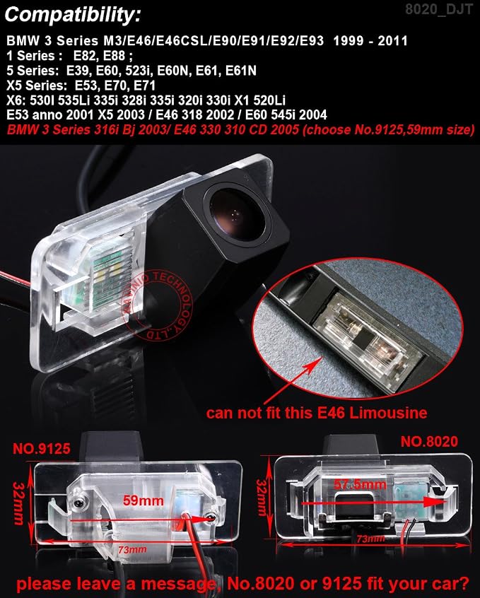 Super Starlight pro Vehicle Camera Universal Night Vision Rear View Camera Reverse Camera for BMW X Series 1 Series 3 Series 5 Series E90 E91 E92 530I 530Li 320i 328i/X1 X3 X5 X6 M3 M1 E39 E46 E91