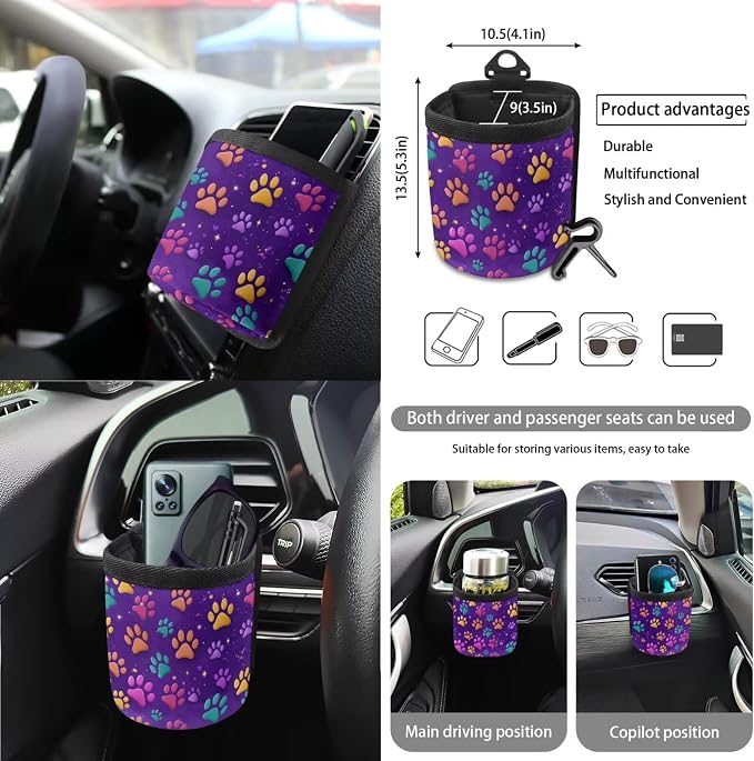 Dog Paw Print Car Interior Covers Full Set 15Pcs Universal Car Front and Rear Seat Covers with Steering Wheel Cover Safety Belt Pads Inside Rearview Mirror Cover Cup Mats