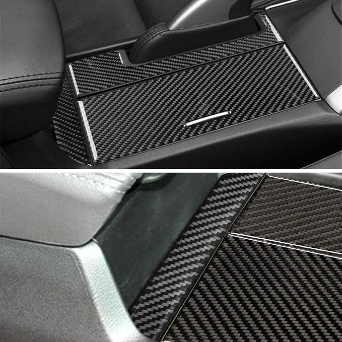 AeroBon TSX Real Carbon Fiber Interior Trim Overlay Compatible with 2009–2014 Acura TSX Sedan and Sport Wagon, 3-Piece Cup Holder, Handbrake Lever, and Center Console Panel Trim Cover Set