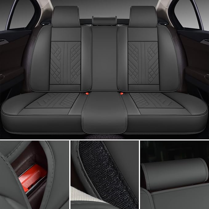 GXT Deluxe Faux Leather Full Coverage Car Seat Cover Anti-Slip Universal Fits for Sedans SUV Pick-up Truck with Headrests,Interior Accessories(Dark Grey)