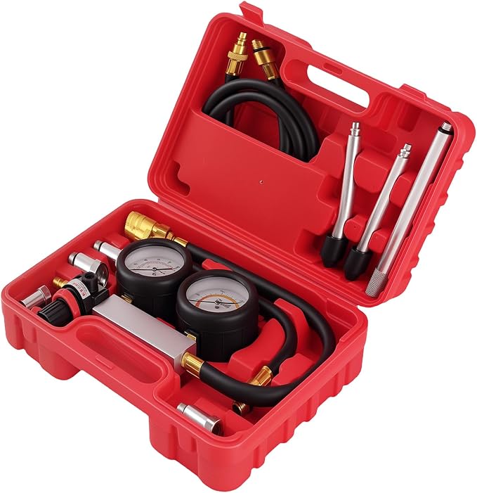 maXpeedingrods Cylinder Leak Down Tester Kit, Gasoline Engine Compression Tester, Dual Gauge Leakdown Detector Tool Set for Pressure Check & Leakage Rate Test, with Extension Rod