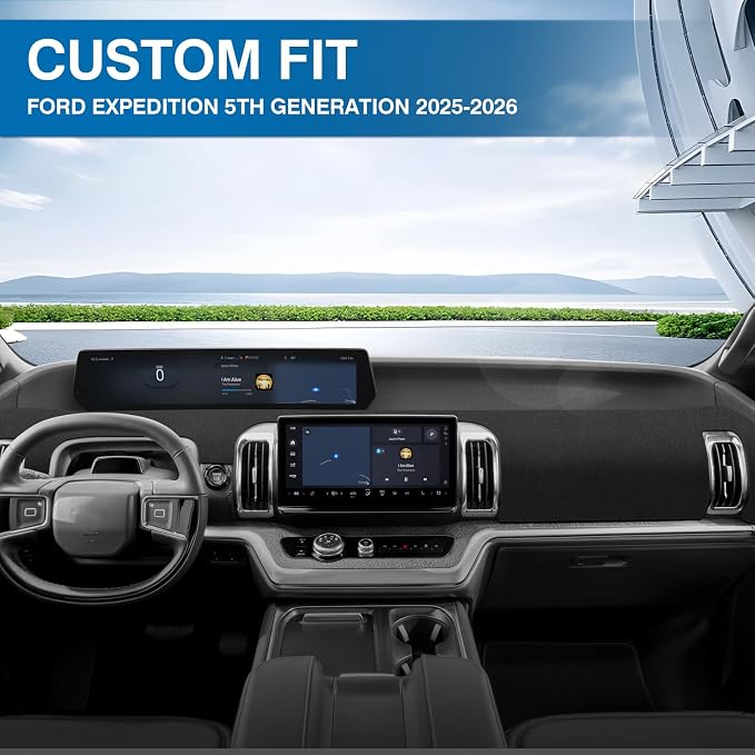 KUST Black Dash Cover Compatible with Ford Expedition 2025 2026 Dashboard Cover Accessories for Expedition Non-Slip Polyester Dashboard Mat Custom Fit Center Console Sunshield Protector No Glare