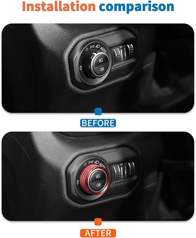 for Jeep Wrangler JL & Gladiator JT Window Switch Button Knob Cover Trim Kit, Red Aluminum Interior Decoration Accessories (2018–2024 2025+)