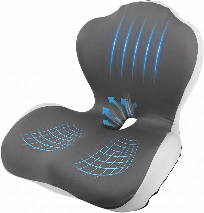 Car Seat Cushion with Lumbar Support Pillow, Memory Foam Office Chair Cushion for Back Pain Sciatica Pain Relief, Ergonomic L-Shaped Seat Cushion for Car Truck Driving Office Chair Home (Back Gray)