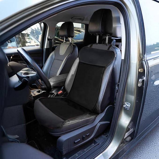 ZONETECH Car Seat Cover, Black Leather Seat Covers for Cars, Comfortable Amazon Car Seat Covers Full Back Support Promote Blood Circulation Relieve Fatigue 2 Car Seat Cushions Intergrated