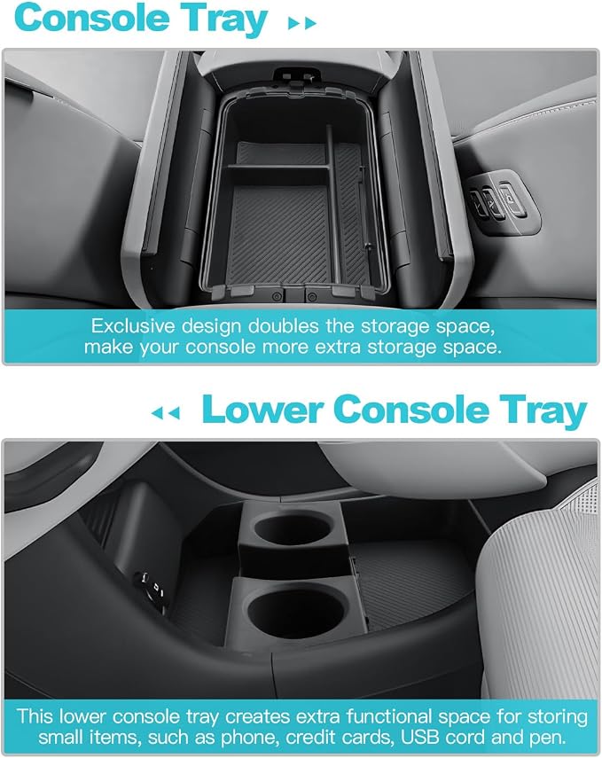 CDEFG 3Pcs for 2026 Hyundai Palisade Center Console & Lower Console Tray | for 2026 Palisade Accessories, Middle Console Dual Organizers Armrest Storage Box & Under Console Tray, for Split Armrest